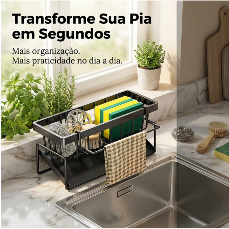 Organizador de Pia em Aço Carbono Preto Detalhe 1